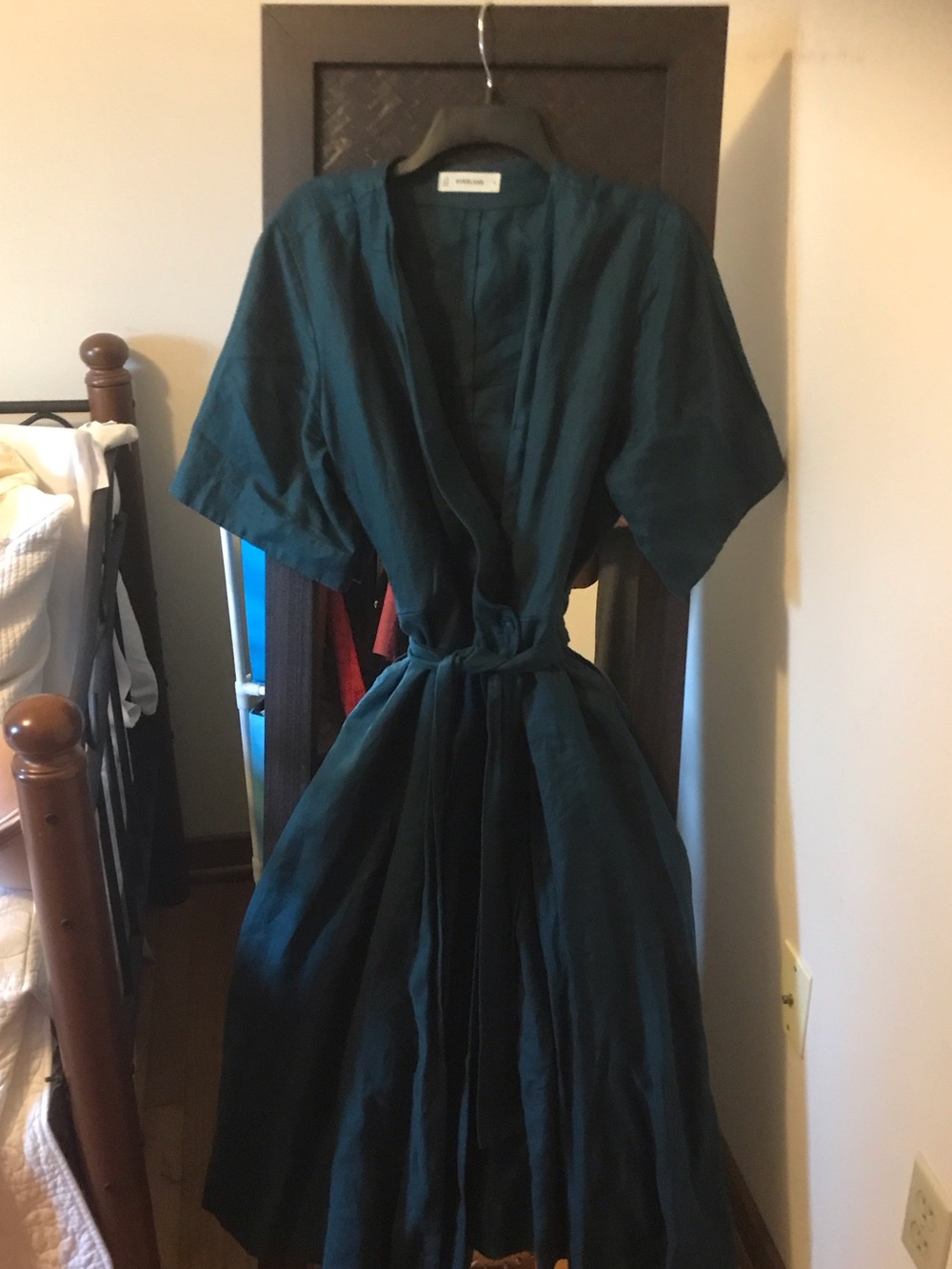 Everlane Teal Wrap Midi Dress with Waist Tie